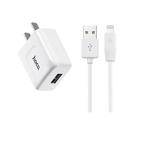 Bộ Adapter và Cáp Sạc USB Lightning Hoco C2 - Tặng Kẹp Bảo Vệ Đầu Sạc - Hàng Chính Hãng