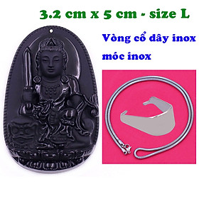 Mặt Phật Văn thù đá thạch anh đen 5 cm kèm dây chuyền inox rắn - mặt dây chuyền size lớn - size L, Mặt Phật bản mệnh