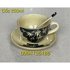 Mua Set cốc đĩa capuchino 250ml 220ml men rong vàng phẩy trúc gốm sứ Bát Tràng