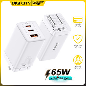 Adapter củ cóc sạc nhanh 65W đa năng 1 cổng sạc USB và 2 PD Type-C hiệu Baseus Mini GaN Travel chuẩn sạc nhanh PD 3.0 & QC 4.0 - Hàng nhập khẩu