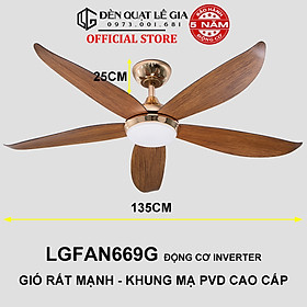 Quạt Trần Đèn Trang Trí Phòng Khách LÊ GIA LGFAN669G - Chiều Cao 25cm - Sải Cánh 135cm - Bảo Hành 5 Năm