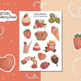 Hình ảnh Sticker sheet tự thiết kế strawberry fever - hình dán sổ, nhật kí bullet journal - unim038