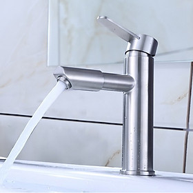 Vòi Lavabo nóng lạnh trụ tròn vòi thẳng đầu xoay 360-SUS304 + 2 dây cấp