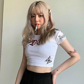 Áo croptop ôm body DC in hình Rose & Butterfly chất phát ngất