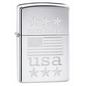 Bật Lửa Zippo Made In The USA With Flag Polished Chrome 