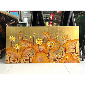 Mua Tranh sơn mài - HOA SEN  HOA CÚC -  chữ nhật thích hợp trang trí  làm quà tặng ý nghĩa ( không kèm khung)
