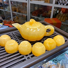 Bộ Ấm Trà với ấm rót trà kiểu bí ngô đá ngọc hoàng long