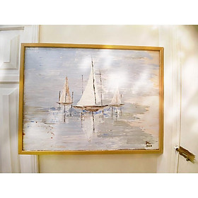 Tranh canvas vẽ tay thuyền và biển-Tranh trang trí phòng khách-phòng ngủ đơn giản đẹp-Tranh Nhà Liên