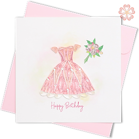 Thiệp Giấy Xoắn Nghệ Thuật - Thiệp Sinh Nhật Váy Hồng - Pink Dress Happy Birthday Card - Happy Birthday - 15 x 15 - VN2NN1150J3E1