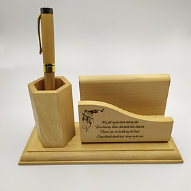 Khay gỗ đựng viết, danh thiếp + bút gỗ cao cấp - mẫu 01