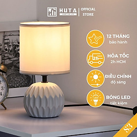 Đèn Ngủ Để Bàn HUTA S3 Gốm Sứ Vân Khoét Hiện Đại Decor Trang Trí Phòng Ngủ, Đọc Sách Đầu Giường, Điều Chỉnh Độ Sáng, Đèn Vàng Bóng LED Tiết Kiệm Điện