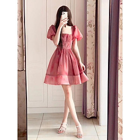 SHUANGYAN Cộng với kích thước chất béo mm phong cách Pháp trà nghỉ tay áo bong bóng vuông cổ áo đầm mùa hè cao cấp cảm thấy thắt lưng hiển thị gầy công chúa bồng bềnh