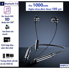 Mua Tai Nghe Bluetooth 5.0 WBP23 Pin 1000mAh  Âm Thanh Hifi - Stereo   Nghe Nhạc Và Đàm Thoại Liên Tục Từ 80 Giờ Đến 100 Giờ Tùy Theo Mức ÂM Lượng  Hỗ Trợ Khe Lắp Thẻ Nhớ  Chức Năn Siri
