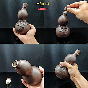 Nậm Rượu Gốm 500ML Bát Tràng cao cấp mẫu Hồ Lô nghiêng màu nâu nhám