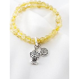 Vòng tay cuốn mệnh kim, thủy đá thạch anh tóc vàng mix charm con cá