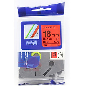 Mua  mua 10 tặng   Nhãn in TZ2-441  Khổ rộng 18mm  chữ đen nền đỏ ( Black on red)  nhãn đa lớp  bám dính cao