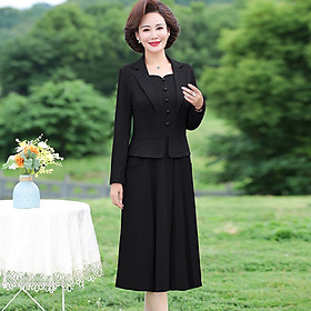 (HÀNG SẴN)Váy Dài Tay Cổ Vest Nữ Tính Của Mẹ VH14 - Hàng Quảng Châu Cao Cấp