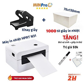 Mua Máy in nhiệt mini HPRT N31 in đơn hàng TMĐT kèm khay và 1000 tờ giấy in nhiệt 76x130mm bảo hành 12 tháng