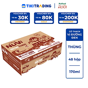 Thùng Sữa Tươi có Thạch vị đường đen Nuvi 170ml (48 Hộp x 170ml) - Phát Triển Chiều Cao, Tăng Cường Trí Nhớ