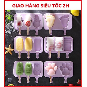 Khuôn làm kem 3 ô silicone hình dáng dễ thương tặng kèm que,Khay tạo hình làm kem tại nhà