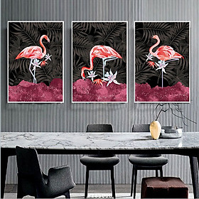 Bộ 3 Tranh Decor Phòng Khách - Tranh Canvas 3 Bức Chim Và Hoa Đẹp