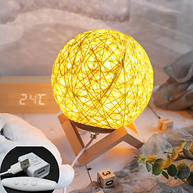 Đèn Ngủ Mặt Trăng Quả Cầu Mây Để Bàn SPEVI - Đèn Trang Trí Cực Đáng Yêu, Có Điều Chỉnh Độ Sáng Tăng Giảm Theo Ý Muốn, Đầu USB Tiện Lợi, Cục Sạc USB, Đế Xếp Bằng Gỗ Sang Trọng - Hàng Chính Hãng