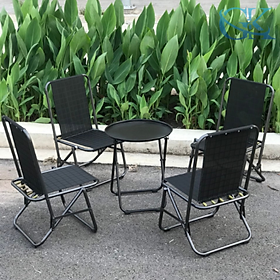  Bộ 4 ghế 1 bàn màu đen 85cm lưới lò xo, sắt sơn tĩnh điện, không trầy sơn, sử dụng trong quán caffe, trà sữa