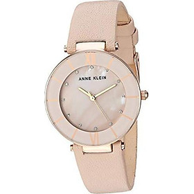 Anne Klein Women's AK/3272RGLG Swarovski Crystal Accented Rose Gold-Tone and Light Grey Leather Strap Watch