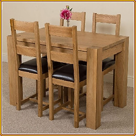 Bộ bàn ghế phòng ăn gỗ sồi Tundo màu vàng tự nhiên 1m4 kèm 4 ghế nệm 2 nan