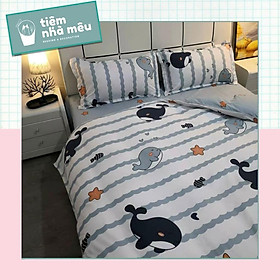 Bộ Chăn Ga Gối Cotton 80% m6/m8/2m - Full size Tiệm Nhà MêuSet 4 Món 2 Vỏ gối ,drap , vỏ chăn Cá Voi Sale Kịch Sàn