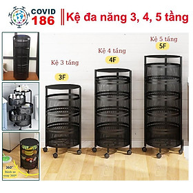Kệ đa năng đựng rau củ quả có bánh xe di chuyển dễ dàng, kệ nhà bếp xoay tròn để hoa quả nhiều tầng
