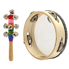 Musical Tambourine Drum Round Percussion w/ Rainbow Hans Bell for KTV Party Toy