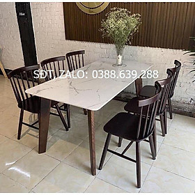Mua Bộ bàn ăn song tiện mặt đá màu nâu 1m6 + 6 ghế song tiện  Thương hiệu Nội Thất Bình Long