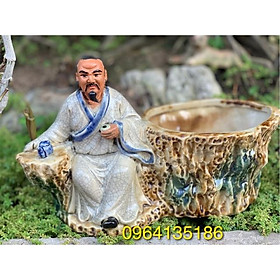 Mua Tượng thần trà men rạn h18cm bên chậu trồng cây gốm sứ Bát Tràng