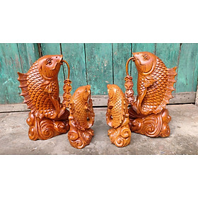 Cặp cá chép song ngư bằng gỗ hương kt 20×11×7cm