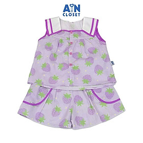 Bộ quần áo Ngắn bé gái hoạ tiết Dâu Tây Tím Cotton - AICDBGZRXXKW - AIN Closet