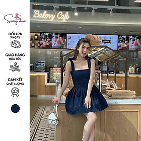 Đầm Jean Nơ Vai Dáng Xoè Xếp Ly (LV165)