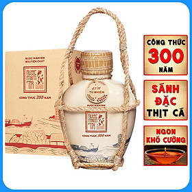 Nước mắm Tĩn cá cơm than nhãn xưa 41N  tĩn gốm 500ml sánh đặc thịt cá,