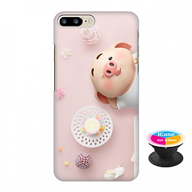 Ốp lưng nhựa dẻo dành cho iPhone 8 Plus in hình Heo Con Dễ Thương - Tặng Popsocket in logo iCase - Hàng Chính Hãng