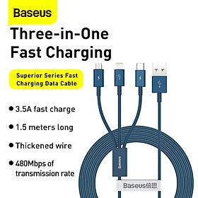 Mua Cáp sạc nhanh Baseus Superior Series Fast Charging dài 1.5m USB A to M+ L+ C (CAMLTYS)- hàng chính hãng