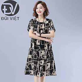 Váy Đầm Trung Niên- Đầm Linen Suông In Hoạ Tiết Tay Ngắn Chất Linen Mát Đũi Việt DV167 - M