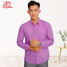 Áo sơ mi nam màu tím nho, phong cách Hàn Quốc, form body slim fit, không túi, vải Bamboo, Amazing