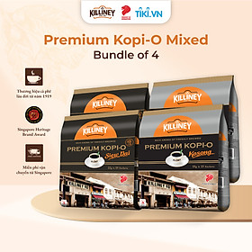 Combo 4 Túi Cà Phê Rang Xay Nguyên Chất Không Đường Và Ít Đường Cao Cấp Killiney Premium Kopi-O Kosong + Siew Dai (4 Túi x 15 Gói)
