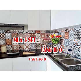 Decal gạch bông dán bếp hoa văn  - Mua 3 set tặng 1 set 18 ô 20x20cm