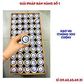 Thùng 100 cuộn giấy in bill K80, in hóa đơn, giấy in nhiệt khổ 80x45mm