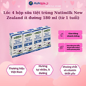 Lốc 4 hộp sữa tiệt trùng Nutimilk New Zealand ít đường 180 ml (từ 1 tuổi)