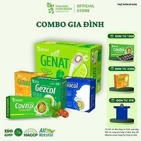 Combo Gia Đình - 5 sản phẩm kẹo Genat - Kẹo thảo mộc Covitux, Genat Gừng Plus, Genat chanh sả, viên ngậm Zalocol  và Gezcol hỗ trợ giảm ho, giảm đờm, đau rát họng