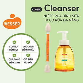 Combo nước rửa bình sữa chai + Dụng cụ vệ sinh bình sữa đa năng Wesser