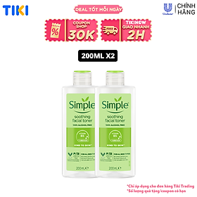 Combo 2 Nước hoa hồng Simple Toner làm dịu và cân bằng độ ẩm cho da - lành tính không chứa cồn 200ml [Chính hãng độc quyền]