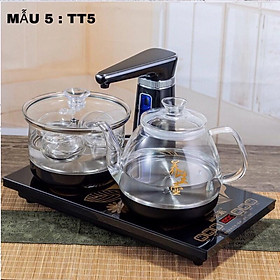 Bộ ấm đun nước pha trà tại bàn Thông minh tự động xoay vòi thêm nước,Bếp điện cảm ứng đa năng thuỷ tinh màu vàng